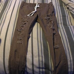 Brown Distressed Pacsun Ankle Zip Joggers